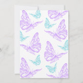 紫色のティール(緑がかった色)かわいらしバタフライガールベビーシャワー 招待状 (裏面)