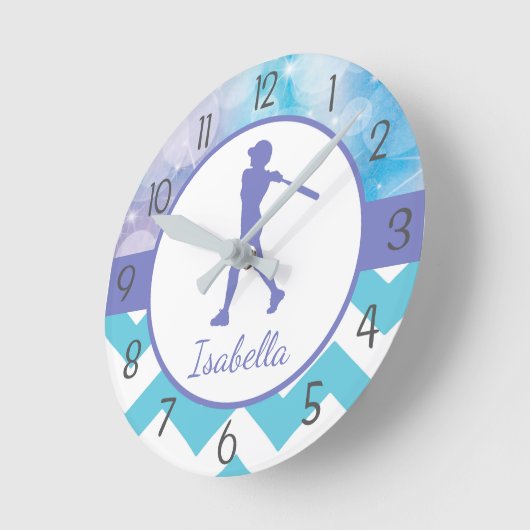 紫色のティール（緑がかった色）のソフトボールの柱時計 ラウンド壁時計 (傾斜)