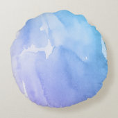 紫色のティール(緑がかった色)の水彩画バルミツワー ラウンドクッション (裏面)