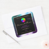 紫色のティール(緑がかった色)グリッターフレーム製品ラベルとロゴ スクエアシール (封筒)