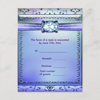 紫色のティール（緑がかった色）ジュエルRSVP応答カード 出欠カード