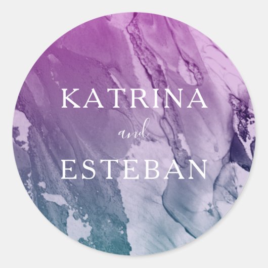 紫色のティール(緑がかった色)絵を描テクスチャ結婚式の引き出物 ラウンドシール (正面)