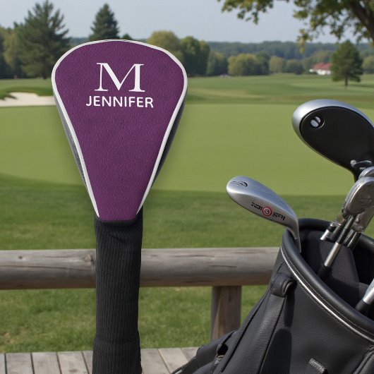 紫色のテクスチャレザーモノグラムパーソナライズされた名 ゴルフヘッドカバー