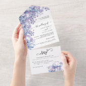 紫色のテーマ結婚の葉が一回出現する オールインワン招待状 (貼ってはがせる)