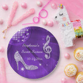 紫色のディスコの球およびかかとの菓子16 ペーパープレート (パーティー)