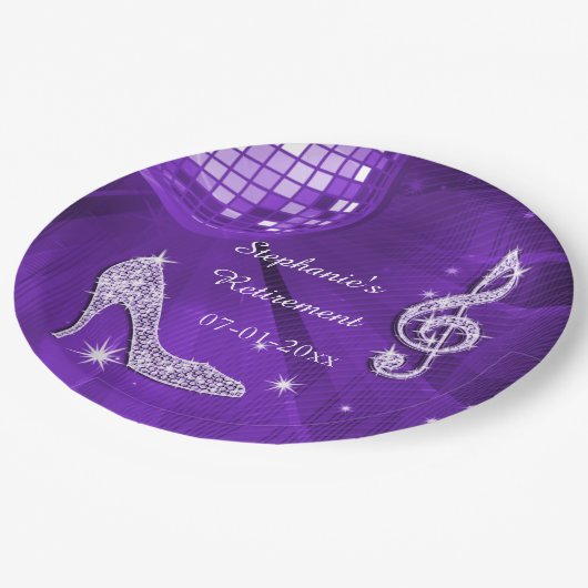 紫色のディスコの球およびかかとの退職 ペーパープレート (アングル)