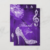 紫色のディスコの球の輝きのかかとは感謝していしています サンキューカード (正面/裏面)
