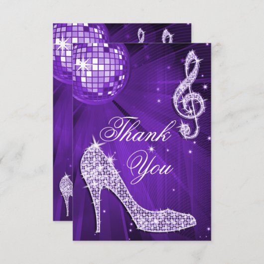 紫色のディスコの球の輝きのかかとは感謝していしています サンキューカード (正面/裏面)
