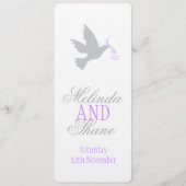 紫色のディナー結婚メニュー付きグレーの鳩 メニュー (正面)