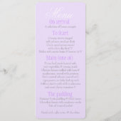 紫色のディナー結婚メニュー付きグレーの鳩 メニュー (裏面)