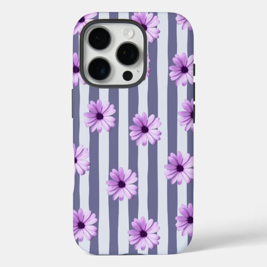 紫色のデイジーが入ったストライプ柄 Case-Mate iPhoneケース (裏面)