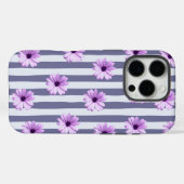 紫色のデイジーが入ったストライプ柄 Case-Mate iPhoneケース (裏面 (横))