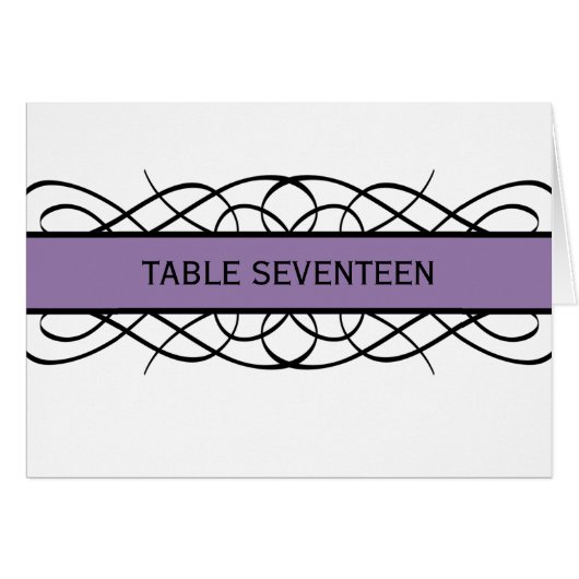 紫色のデコの花盛りテーブル番号カード (正面横)