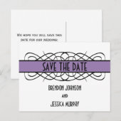 紫色のデコの華やかな日付はがきを保存 案内ポストカード (正面/裏面)