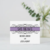 紫色のデコの華やかな日付はがきを保存 案内ポストカード (スタンド正面)