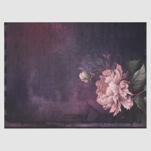 紫色のデコパージュにピンク色の牡丹の花 薄葉紙 (正面)