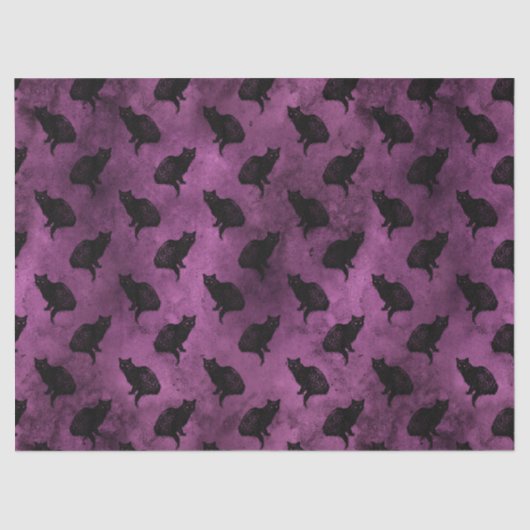 紫色のデコパージュに黒い猫 薄葉紙 (正面)
