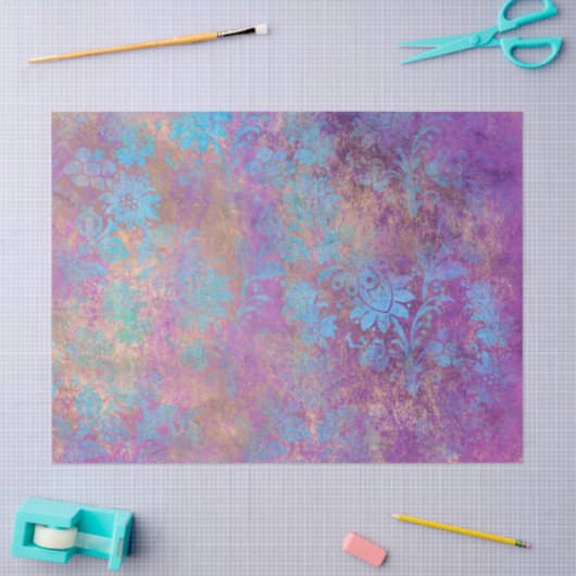 紫色のデコページに青いスクロールの作業花 薄葉紙 (クラフト)