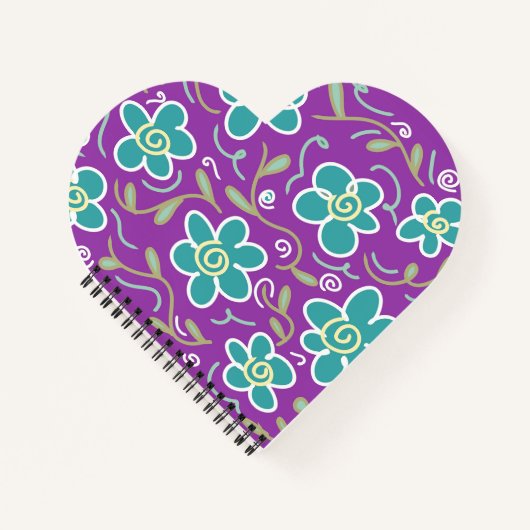 紫色のデザインに緑の花 ノートブック (正面)