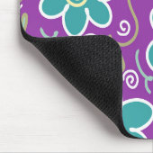 紫色のデザインに緑の花 マウスパッド (コーナー)