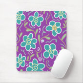 紫色のデザインに緑の花 マウスパッド (マウス)