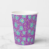 紫色のデザインに緑の花 紙コップ (裏面)