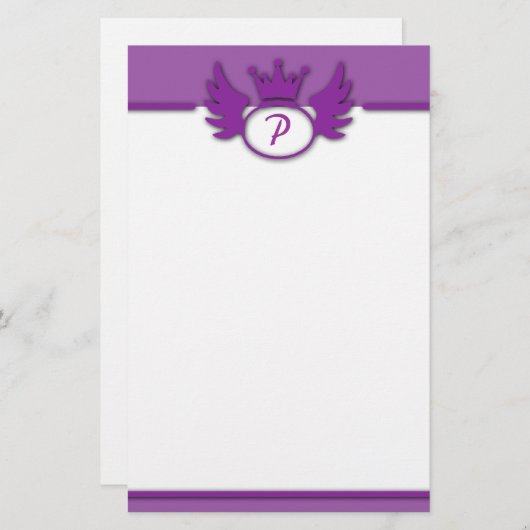紫色のデザインのモノグラムの文房具 便箋 (正面/裏面)