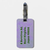 紫色のデニムのラッキーグリーンキャンバスクローバー ラゲッジタグ (裏面縦)