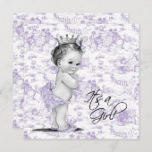紫色のトイルベビーガールシャワー 招待状 (正面/裏面)