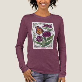 紫色のトウワタの花にとまるオオカナダモナカ トライブレンドTシャツ
