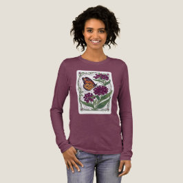 紫色のトウワタの花にとまるオオカナダモナカ トライブレンドTシャツ