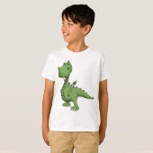 紫色のトゲを持つ緑の恐竜キャラクター Tシャツ (正面フル)