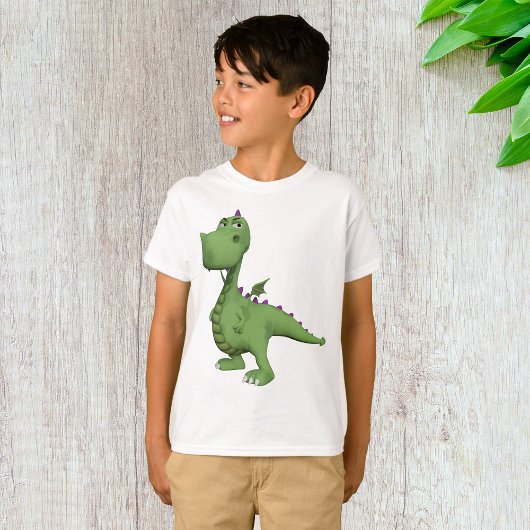 紫色のトゲを持つ緑の恐竜キャラクター Tシャツ