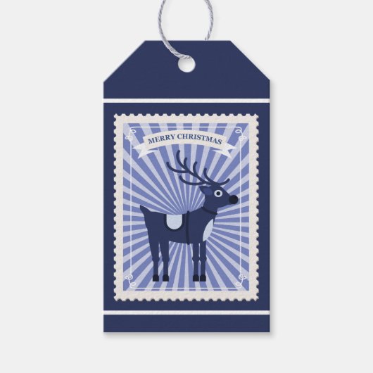 紫色のトナカイがデザインされたカスタムレトロペーパースタンプ ギフトタグ (正面)