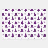 紫色のトナカイ、クリスマスツリー&ホリデーパターン ラッピングペーパーシート (正面2)