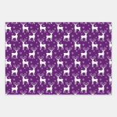 紫色のトナカイ、クリスマスツリー&ホリデーパターン ラッピングペーパーシート (正面)