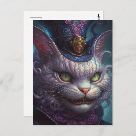 紫色のトファトヴィンテージに登場する怖いチェシャ猫 ポストカード (正面/裏面)
