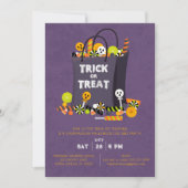 紫色のトリックまたはトリートキッズコスチュームパーティー招待状 招待状 (正面)