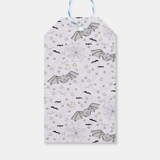 紫色のトリックまたはベビーハロウィーンから治療 ギフトタグ (裏面)