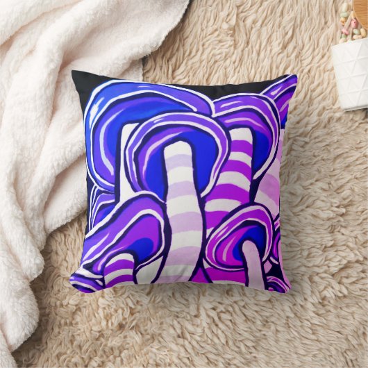 紫色のトリップ（幻覚体験）のようなでサイケデリックなきのこのヒッピーのプリント クッション (ブランケット)