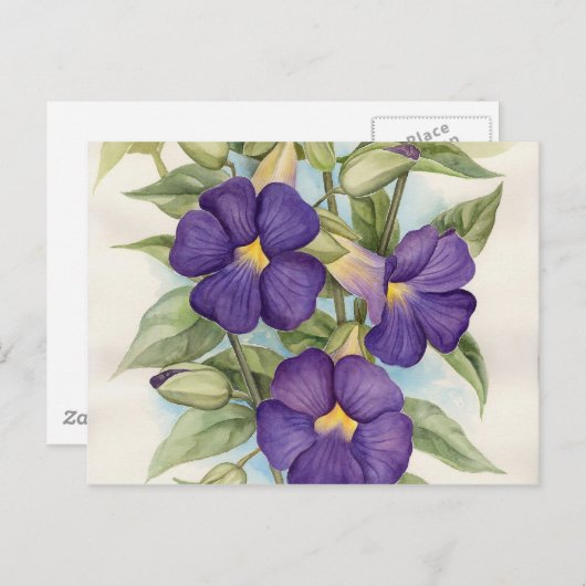 紫色のトロピカル絵を描フラワーの数々の- ポストカード (正面/裏面)