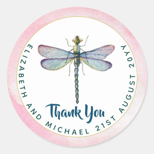 紫色のトンボの水の色のフローラ結婚の予算 ラウンドシール (正面)