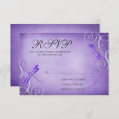 紫色のトンボはカード結婚式の応答渦巻きます 出欠カード (正面/裏面)
