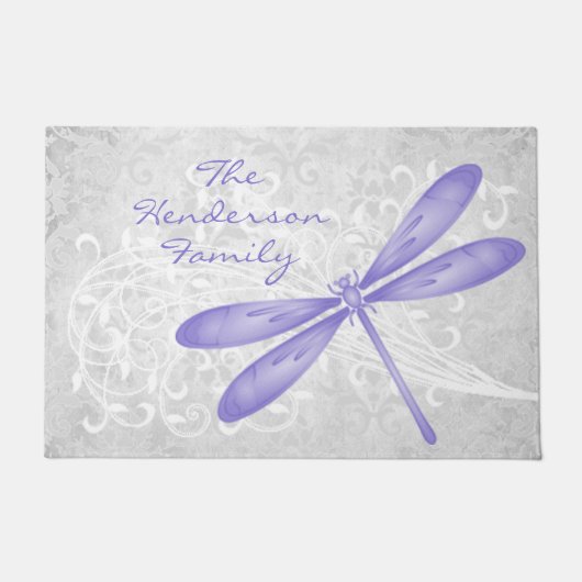 紫色のトンボパーソナライズされたウドアマット ドアマット (正面)