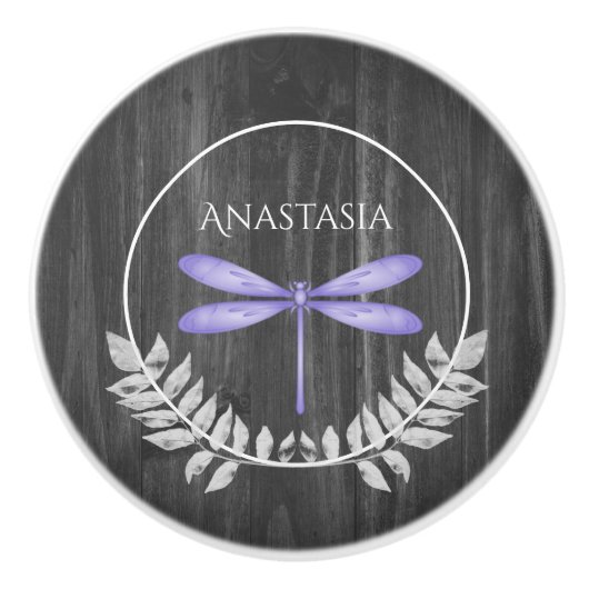 紫色のトンボ素朴イパーソナライズされたセラミックのノブ セラミックノブ (正面)