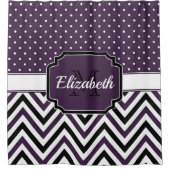 紫色のドットと山かっこ シャワーカーテン (正面)