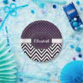 紫色のドットと山かっこ ペーパープレート (パーティー)