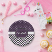 紫色のドットと山かっこ ペーパープレート (パーティー)