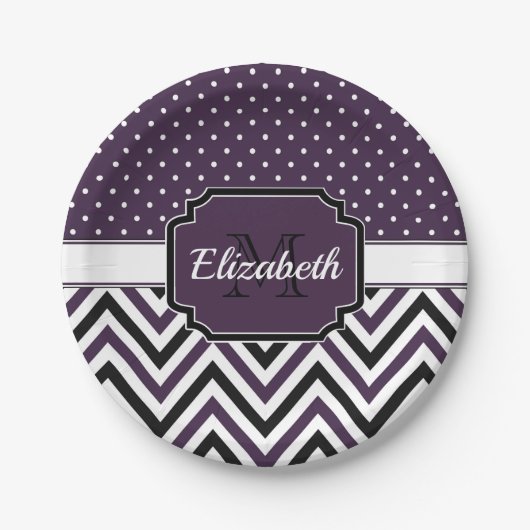 紫色のドットと山かっこ ペーパープレート (正面)