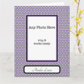 紫色のドットの誕生のお知らせ カード (黄色い花)